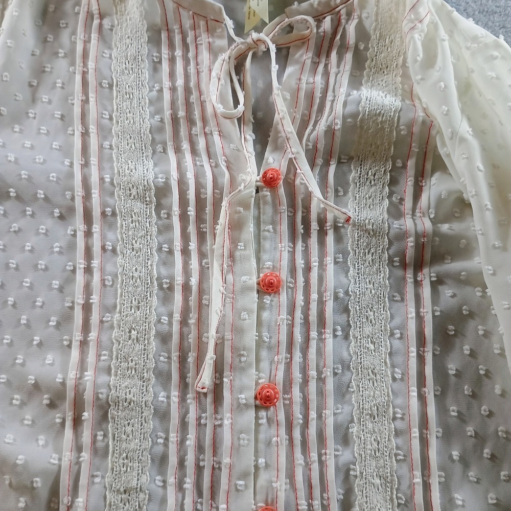 Matilda Jane Womens Swiss Dot Peplum Blouse White‎ Large Lace Trim - Picture 6 of 8